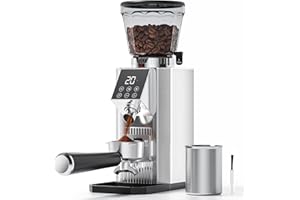 COFIBREWS Burr Coffee Bean Grinder for Home Use with 45 Precise Grinding Settings, Espresso Grinder with Height Adjustable Funnel Stand, LED Touch Panel, Anti-static Design, Memory Mode User Friendly