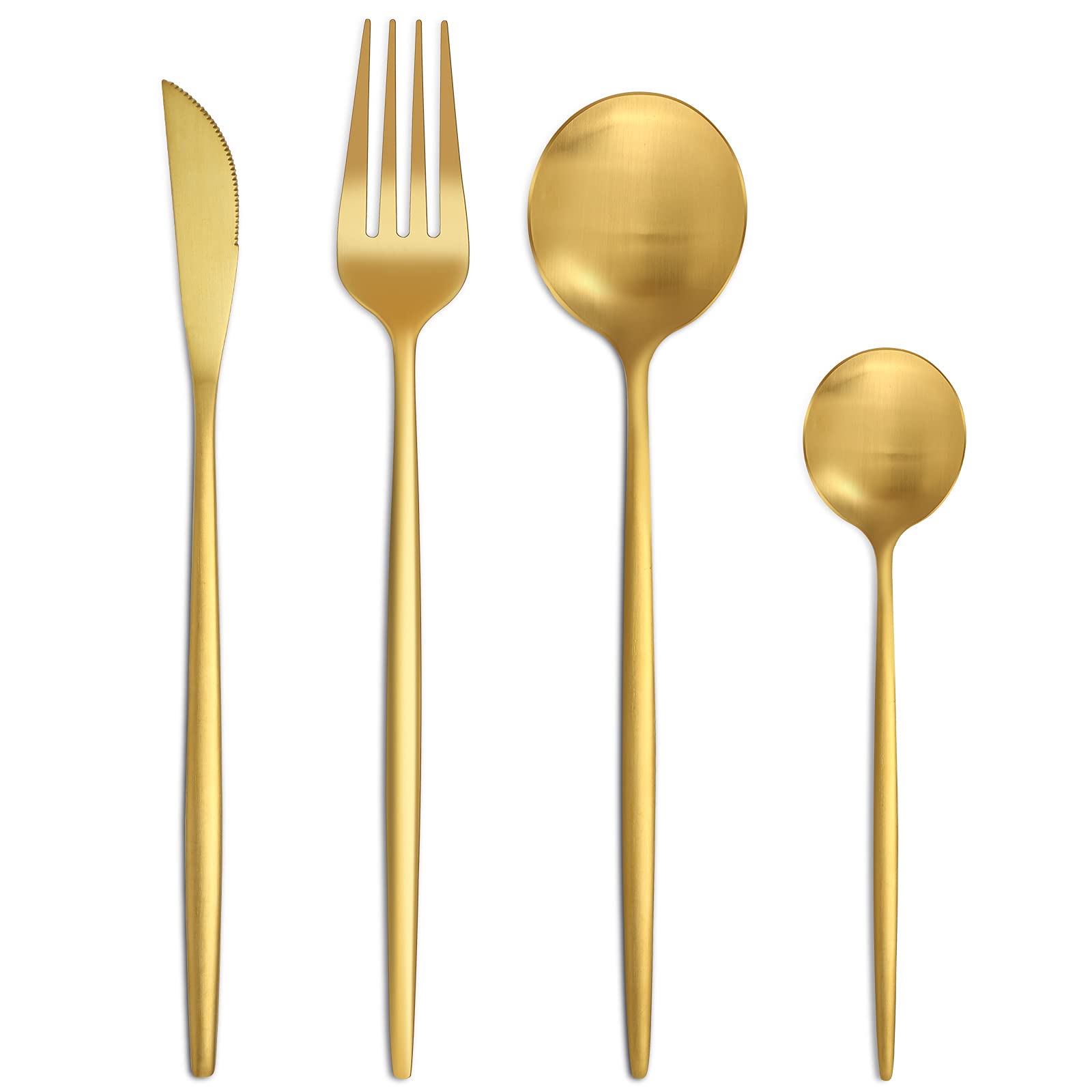 Matte Gold Cutlery Sets 16 Pieces, Bestdin Elegant Stainless Steel Cutlery Set, Kitchen Cutlery Set for 4 People, Suitable for Home/Party/Restaurant, Gold Titanium Coating and Dishwasher Safe