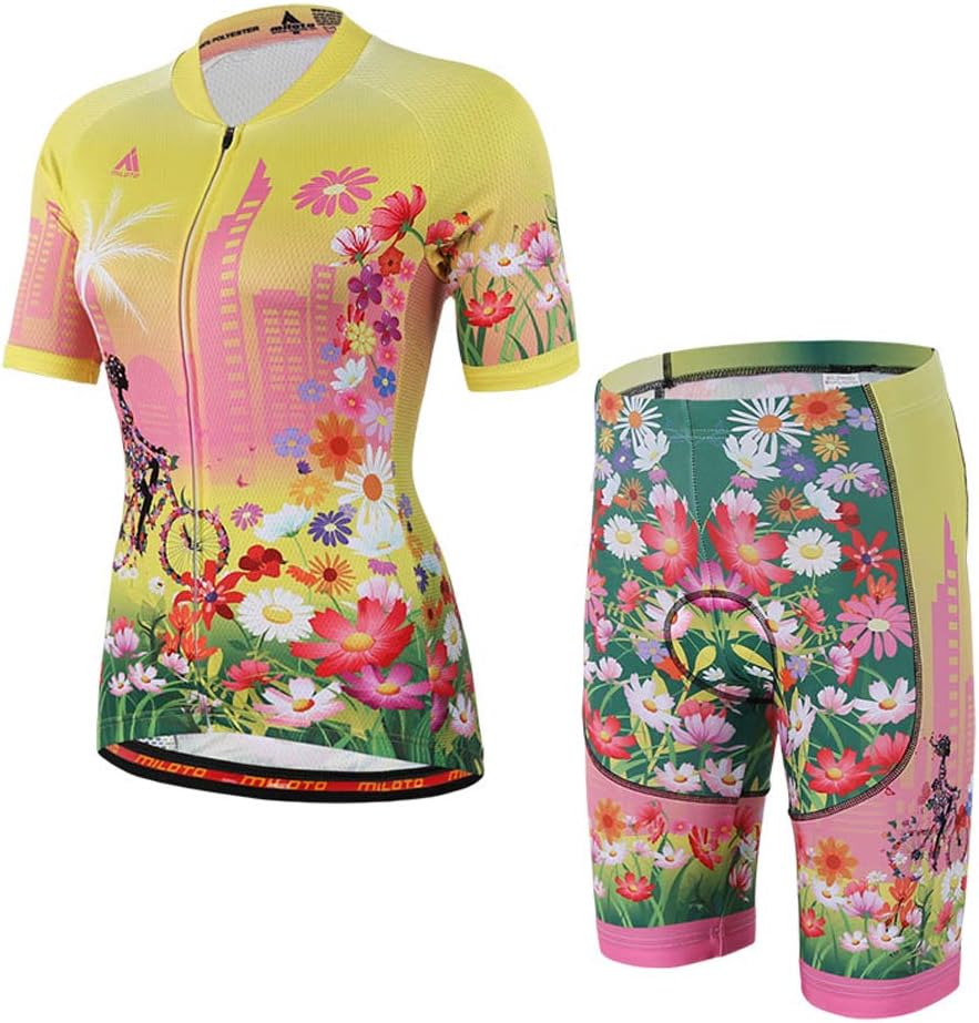 MILOTO Women's Cycling Jersey Reflective Shirt Padded Shorts Set