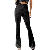 ODIZLI Women Velvet High Waisted Wide Leg Palazzo Flare Pants Solid Long Trousers