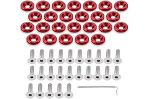 STETION 25 Pcs Fender Bumper Washer Bolt 6061 T6 Grade M6x20mm CNC Finishing Washer Engine Bay Dress Up Fastener Kit (Red)