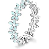 MUNDELL 925 Sterling Silver Dainty Daisy Rings Blue Flower Finger Rings for Women Stacking Promise Rings Fine Jewelry