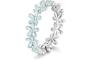 MUNDELL 925 Sterling Silver Dainty Daisy Rings Blue Flower Finger Rings for Women Stacking Promise Rings Fine Jewelry