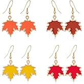 4 Pairs Fall Maple Leaf Pumpkin Earrings Set Cute Enamel Colorful Red Maple Leaves Turkey Dangle Drop Earrings for Women Thanksgiving Celebration Autumn Festival Harvest Holiday Fashion Jewelry