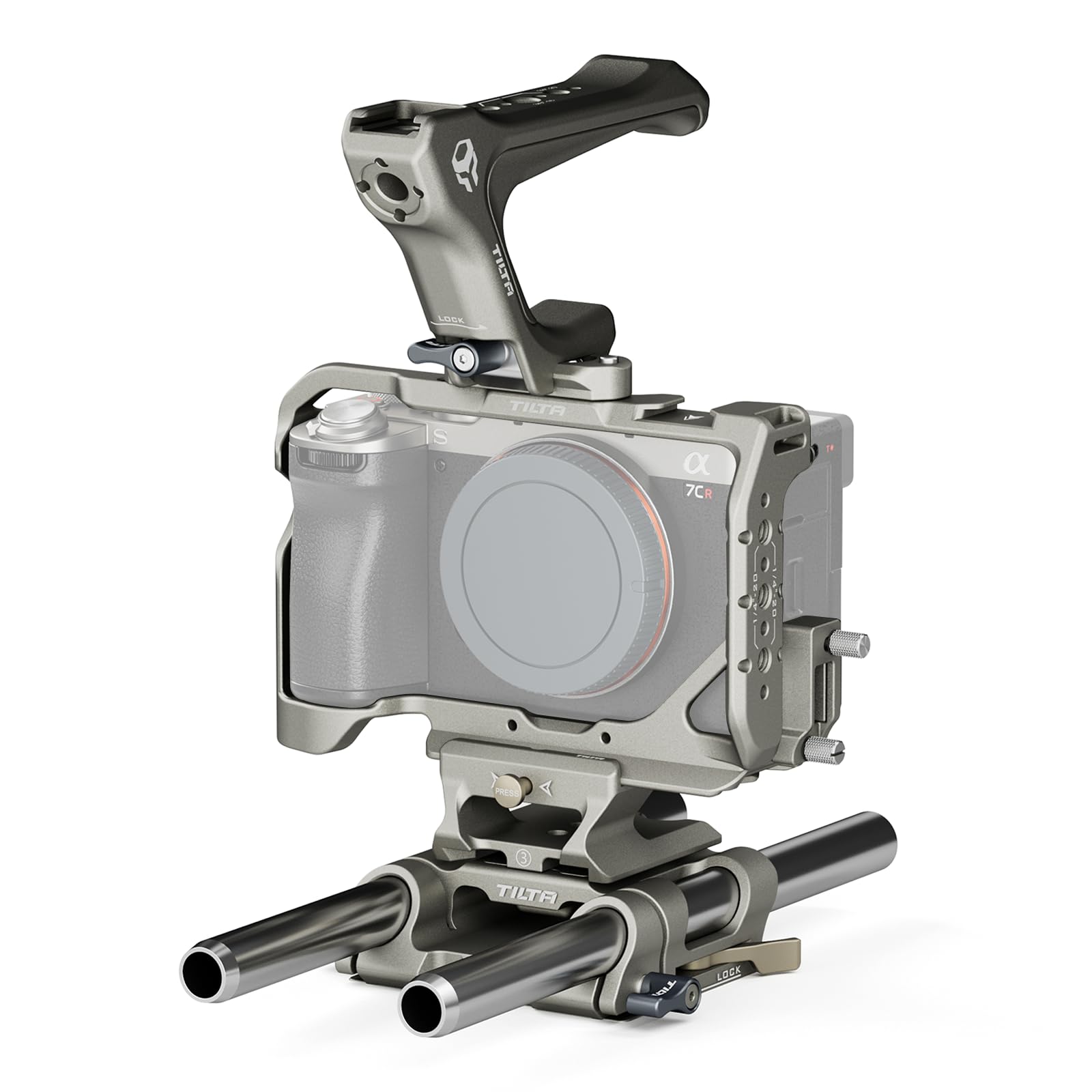 Tilta Titanium Gray Camera Cage Compatible with Sony a7C II / a7C R - Basic Kit with NATO Top Handle and 15mm LWS Baseplate