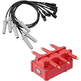 SPARKWHIZ Ignition Coil Pack UF305 with 6 Spark Plug Wire Set | Compatible with Chrysler Pacifica Town &amp; Country Voyage Dodge Caravan Jeep Wrangler Volkswagen Routan 3.3L 3.8L V6