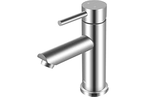 AMAZING FORCE Single Hole Bathroom Faucet Single Handle Bathroom Sink Faucet Brushed Nickel Stainless Steel Basin Mixer Tap - Sink Drain & Deck Plate Not Included 1.2 GPM