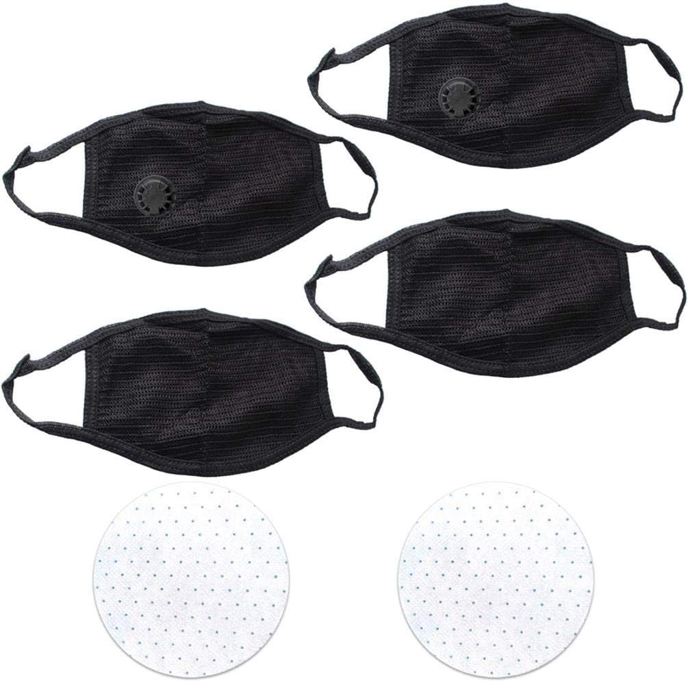 MENGXIANG 4 Pack Cotton Anti-Dust Mouth Mask Elastic Face Mouth Protection Filter with Valve and Gasket Anti-Dust Sanitary Surgical Mask for Medical,Outdoor Sports