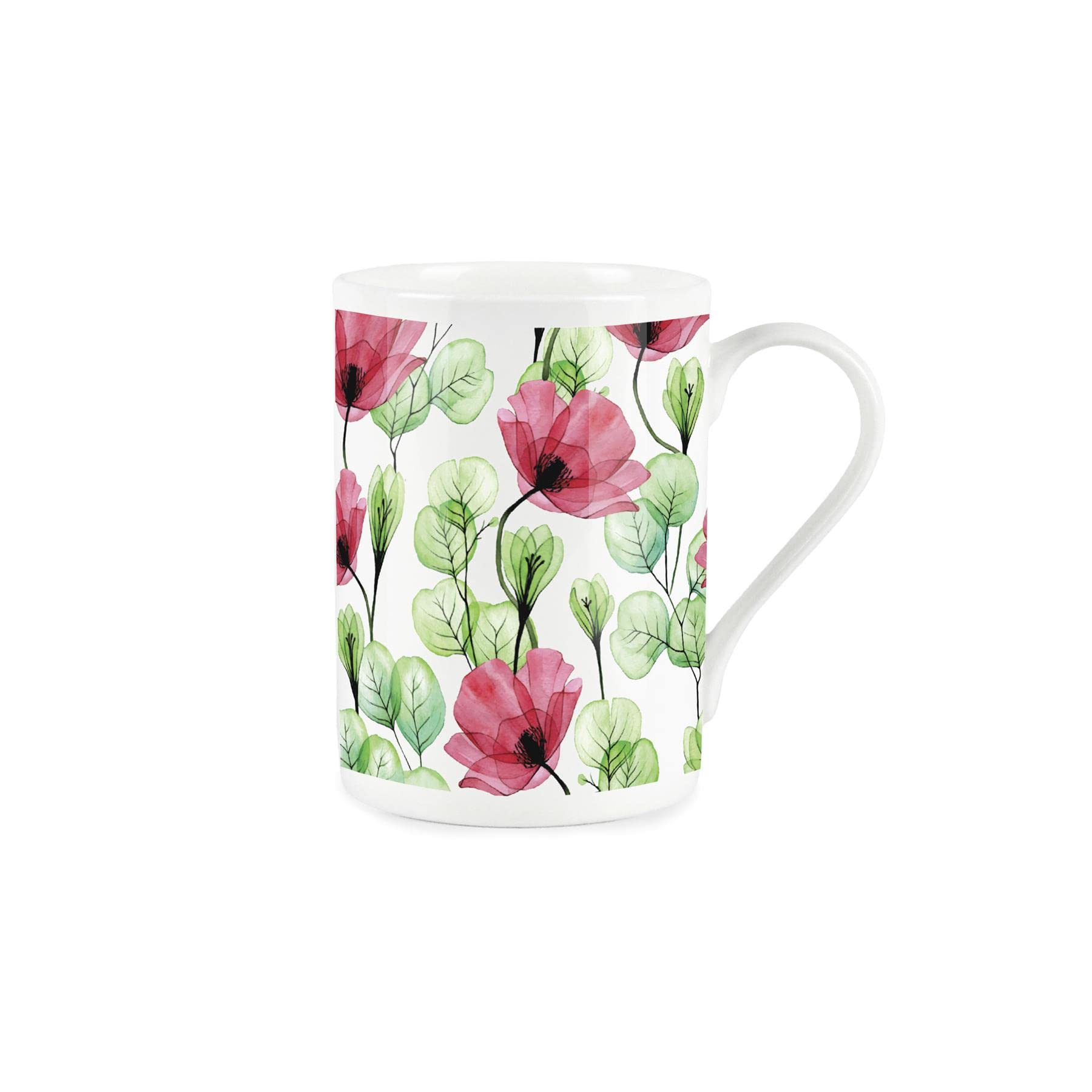 Purely Home Red Poppies Watercolour Glass Flowers - Bone China Style White Mug Coffee/Tea Present Gift