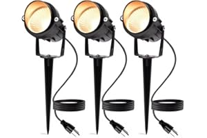 JIAQIYAN Outdoor Landscape LED Lights 10W Outdoor Lighting 3000K Warm Light with Stand & COB Led Spotlights for Yard Lawn Flag, 1000LM Waterproof Landscape Lighting 5.9 FT Plug Cord