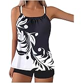 fnnxeal Womens Tankini Swimsuits 2 Piece Tummy Control Bathing Suits 2025 Flowy Floral Print Swim Tank Top with Boyshorts