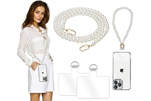 Turkalla 2Pcs Pearl Phone Crossbody Lanyard and Wrist Phone Strap,Universal Phone Strap Cell Phone Lanyard Crossbody Strap Phone Chain with 2× Tether Tab for Most Phones Bag Purse