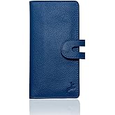 DEERHANDMADE womens wallet (Holds 15-18 Cards, 4 Flat Pockets, 1 ID Windows) Genuine Leather clutch purses for women | Slim long wallets for women | rfid blocking wallet (blue wallets for women)