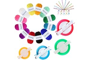 Ayasee Pompom Maker Kits, Knitting Loom Kit Fluff Ball Weaver Needle Craft DIY Knitting Crochet Tool Kit, 4PS Pompom Maker+10PS Knitting Stitch Markers+10PS Plastic Needles+12PS Acrylic Yarn(36)