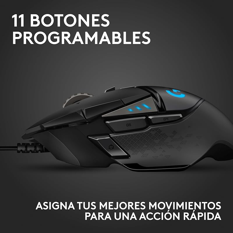 Logitech g502 hero, mouse para jogos com fio de alto desempenho, captura hero 25k, 25.600 dpi, rgb, peso personalizável, 11 botões programáveis, memória integrada, pc/mac - preto