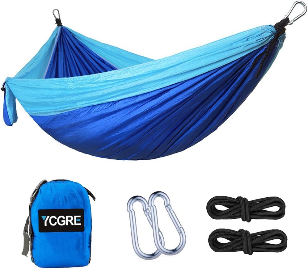 YCGRE Camping Hammock, Lightweight Double Hammock Portable Folding Parachute Hammocks for Outdoors Backpacking, Camping, Hiking, Travel, Beach, Yard