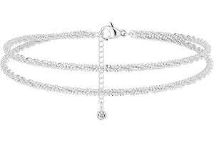 Freekiss Sterling Silver Ankle Bracelets for Women: Dainty Layered Waterproof Anklet for Women Adjustable Womens Anklet Set Stackable Figaro Beaded Cuban Link Anklets Beach Jewelry for Women