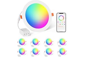 CHANGM Smart Recessed Lighting 4 Inch Color Changing 12W LED Downlight,1200 Lumen Recessed Ceiling Light Compatible with Alexa,RGB & Warm White 2700K Dimmable by Bluetooth Control -8Pack