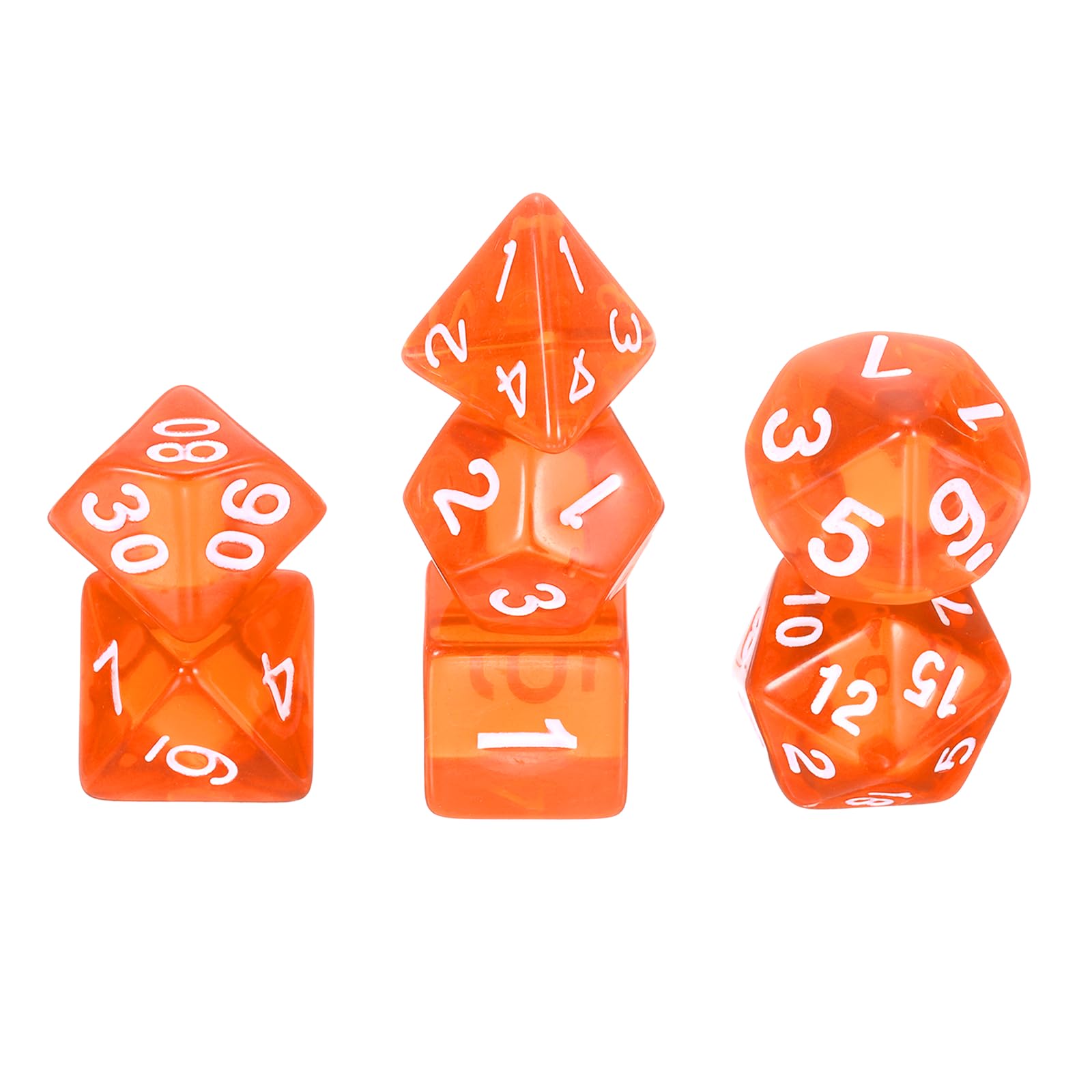 sourcing map Polyhedral Dice Set, 7 Pcs Acrylic Dice for Role Playing Table Games Tabletop Gaming Accessories, Transparent Orange