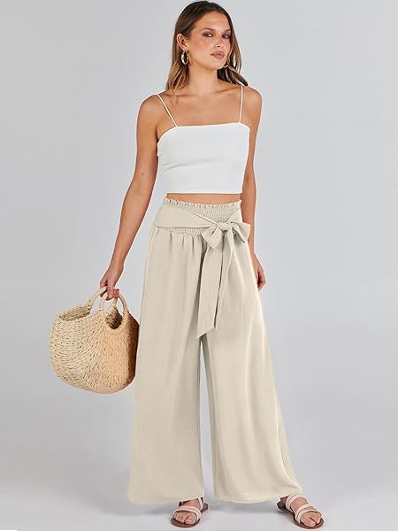 CARACILIA WOMEN PALAZZO SUMMER PANTS CASUAL HIGH WAISTED WIDE LEG BOHO PAJAMA FLOWY PANT VACATION CLOTHES TRAVEL OUTFITS X-LARGE APRICOT