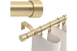 Gold Curtain Rods for Windows 66 to 120 inch, 1 inch Heavy Duty Curtain Rods Adjustable, Decorative Metal Drapery Rod Modern 