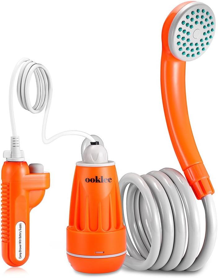 ooklee Portable Outdoor Camping Shower with Rechargeable Water Pump and Build-in Water Filtration System for Camping, Backpacking,Hiking, Travel, Beach, Dog, Flowering Plants
