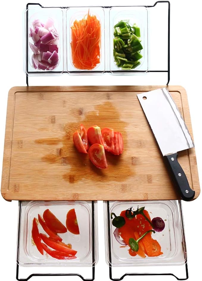 Bamboo Cutting Board with 5 Storage Containers, Extensible Multifunctional NonSlip Chopping