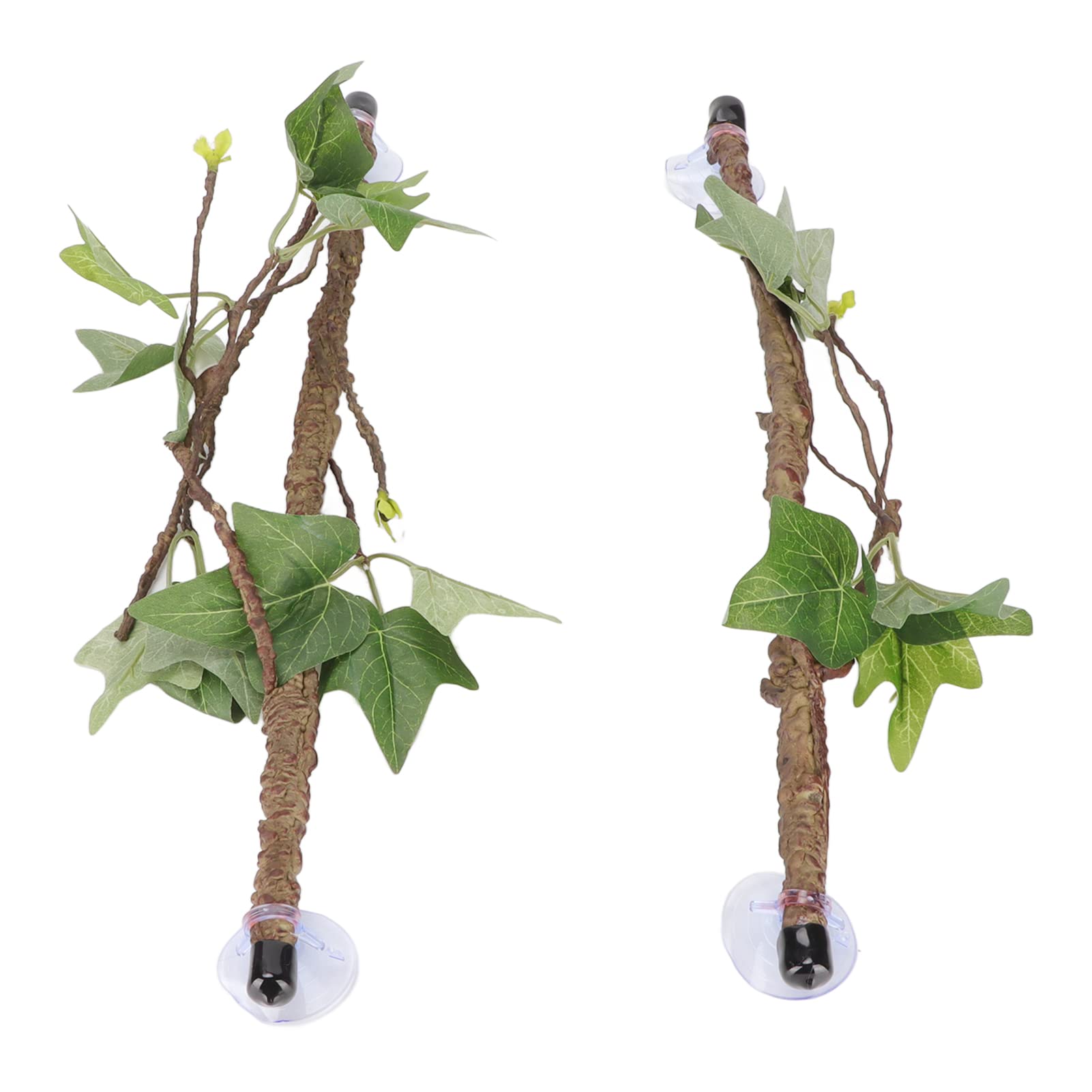 Pssopp Reptile Corner Branch with Suction Cups, Terrarium Climbing Decor for Snakes Lizards Bearded Dragons Geckos, Artificial Plant for Habitat Tank Accessories
