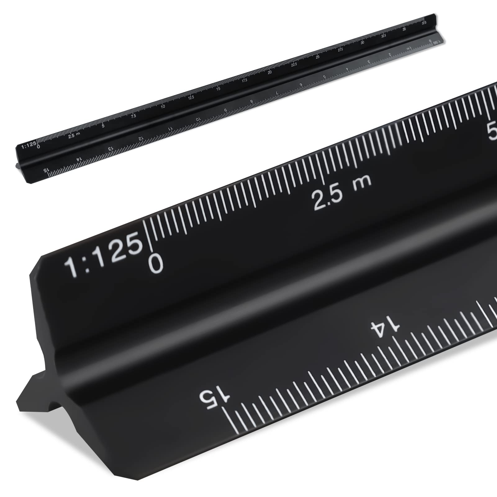 Triangular Scale Ruler 30cm, Metal Ruler for Architects, 1:20, 1:25, 1:50, 1:75, 1:100, 1:125 (Black)