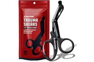 EVERLIT Trauma Shears Black Titanium Coated Non-Stick Blades Stainless Steel Bandage Medical Scissors with Oxygen Tank Wrench (7.5" Fullsize, 1 Pair)