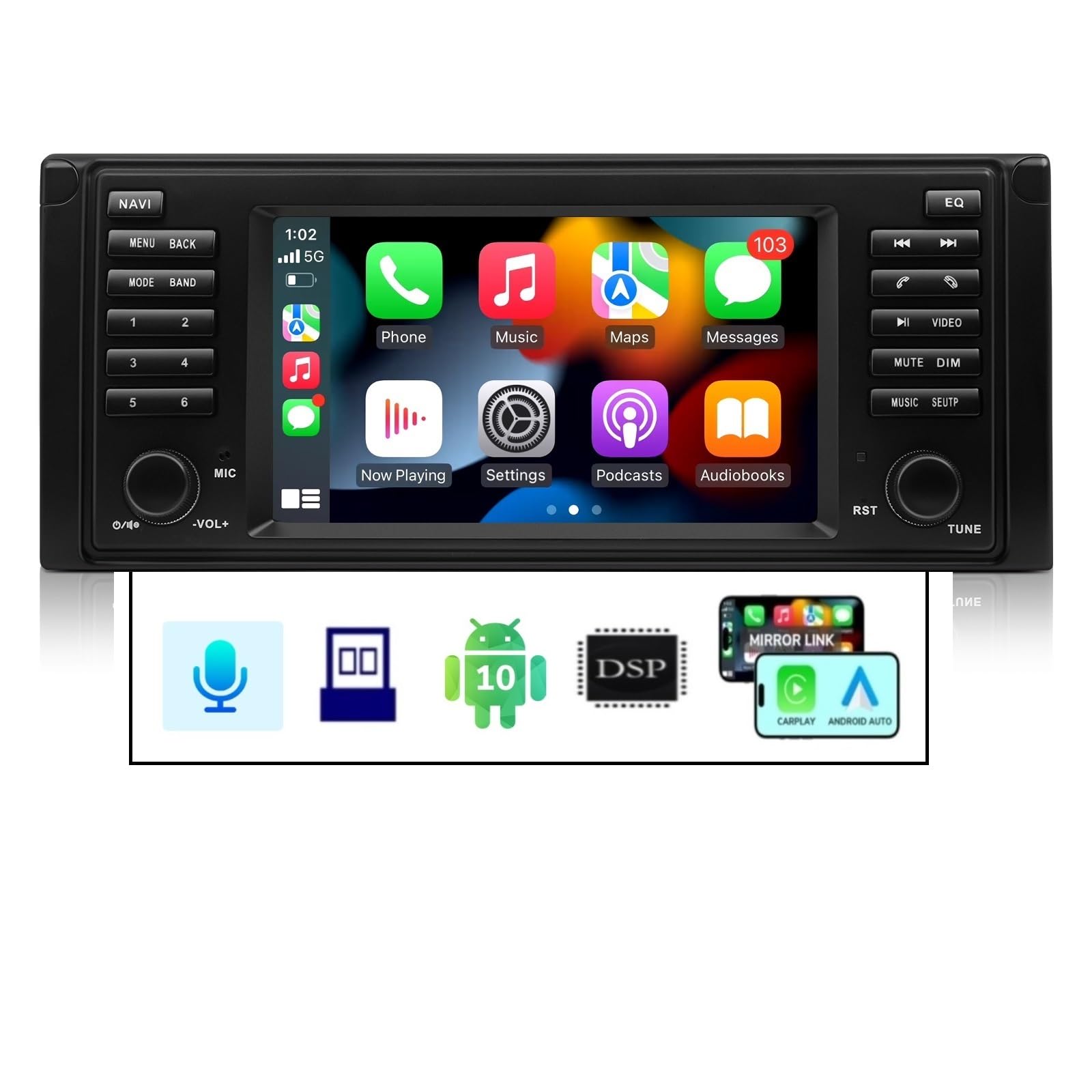 Eonon 7 inch Android 10 for BMW 5 E39 (1995-2002) 2+32GB GPS CarPlay Android auto WiFi Bluetooth DSP USB Screen mirroring SWC Car Stereo support OBDII DAB+ Backup Camera Headunit Q49SE