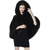 BEAUZSUZSANA Women Faux Fur Shawls Wraps Bridal Fur Stoles Cloak Coat Fur Trimmed Cape Poncho for Party Wedding Bridal