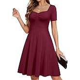YATHON Dresses for Women 2024 Wedding Guest Knee Length Summer Casual Short Sleeve Cute Sweatheart Neck Milkmaid Aline Dress