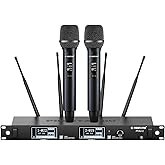 Phenyx Pro Dual-Channel Wireless Microphone System, Dynamic Mics w/ID Lock, Tunable Power Level, Auto Scan, Spectrum Analyzer, True Diversity Cordless Handheld for Singing, DJ, Karaoke (PTAU-2)