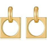 MUYAN Gold Silver Geometric Drop Dangle Earrings for Women Brushed Link Square Dangle Earrings Trendy Jewelry