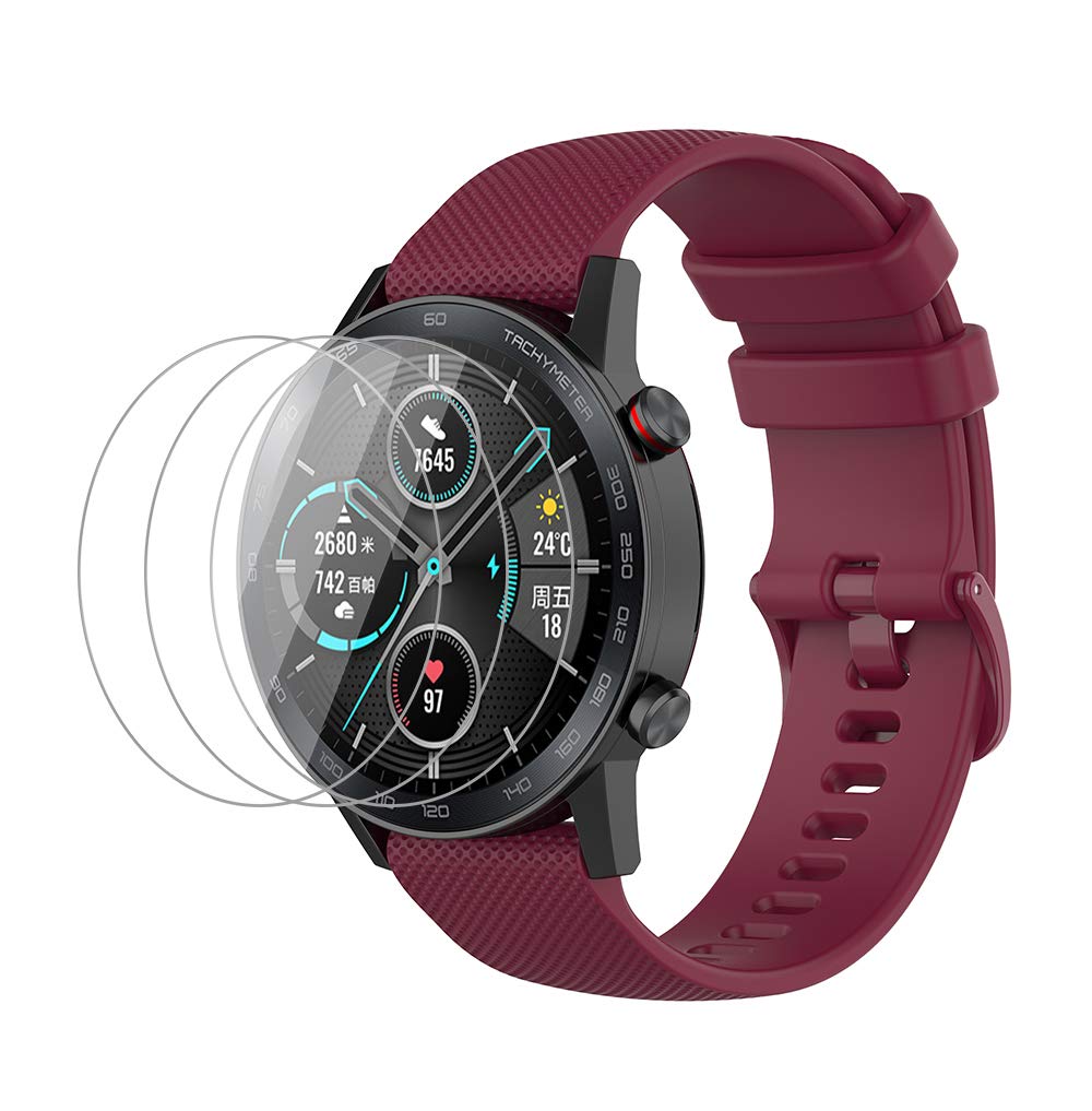 NOKOER Strap for Honor Magic Watch 2 46mm, [2 in1] Soft Silicone Watch Strap + 3 Pack TPU Screen Protector, Strap Replacement [Wear-resistant] [breathable] for Honor Magic Watch 2 46mm - Red