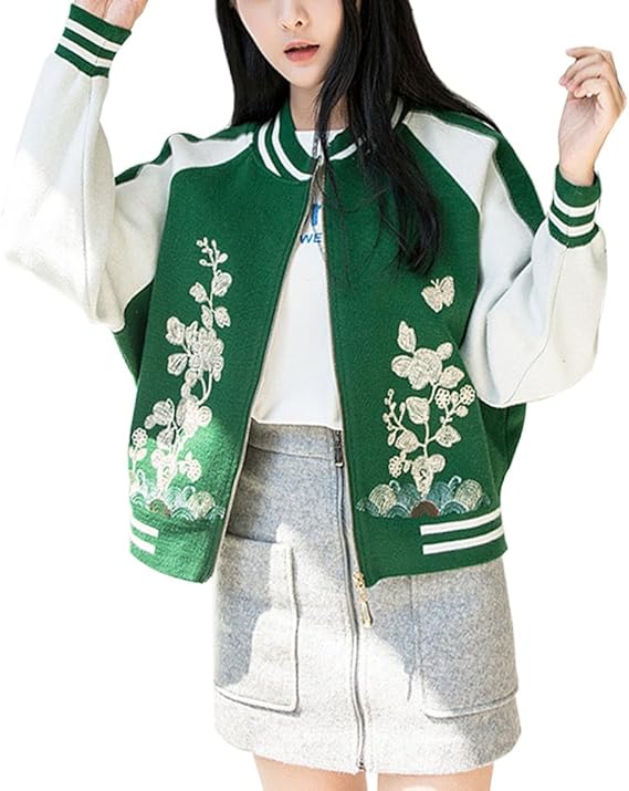 Amazon Happyjp スタジャン ジャケット 刺繍 花柄 レディース ジャンパー スカジャン ブルゾン コート アウター カジュアル グリーン コート ジャケット 通販