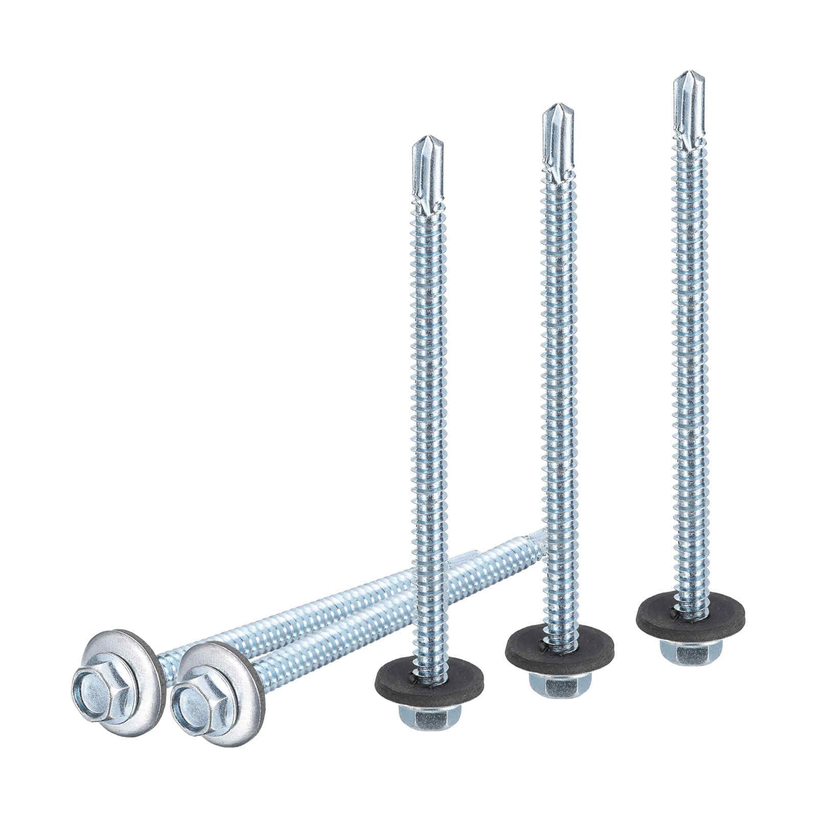 DTGN #14x4" Hex Washer Head Self Drilling Screws with EPDM Washer - 25Pack - Good for Metal - Carbon Steel Self Tapping Metal Sheet Screws with Rubber Washer