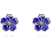Flower Earrings for Women Sterling Silver Purple Stud Earring Jewelry Tiny Gifts for Women