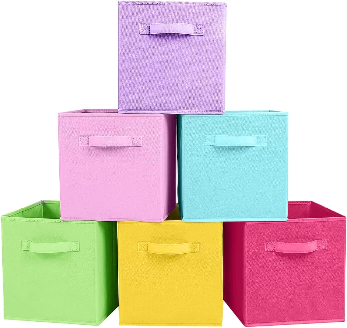 powerking Storage Box, 6 Pack Foldable Storage Cubes Storage Box Made of Fabric in Cube Shape, Rainbow Color — image 1