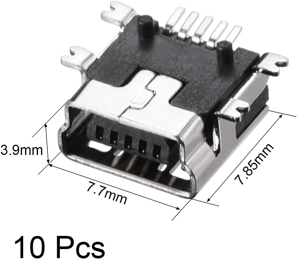 sourcing map Mini USB PCB Connector Type-B 5P Female Jack SMT Surface Mounted Devices Short Body 10Pcs, Type-B 5P SMT - Image 3