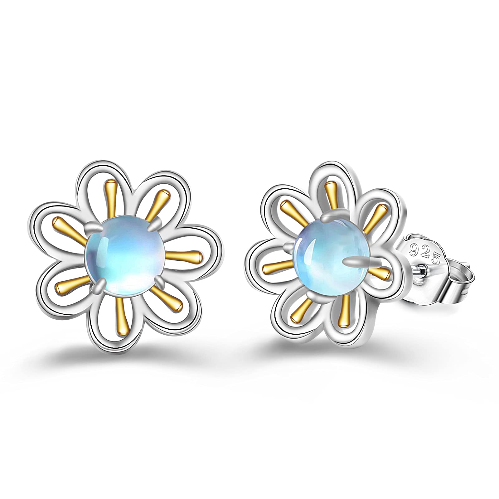 Daisy Moonstone Earrings Sterling Silver Stud Earrings Moonstone Jewelry for Women Hypoallergenic Earrings for Sensitive Ears