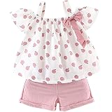 Itkidboy Toddler Baby Girls Clothes Ruffle Cami Tank Flower Tops Blouse Denim Shorts Pants Kids Summer