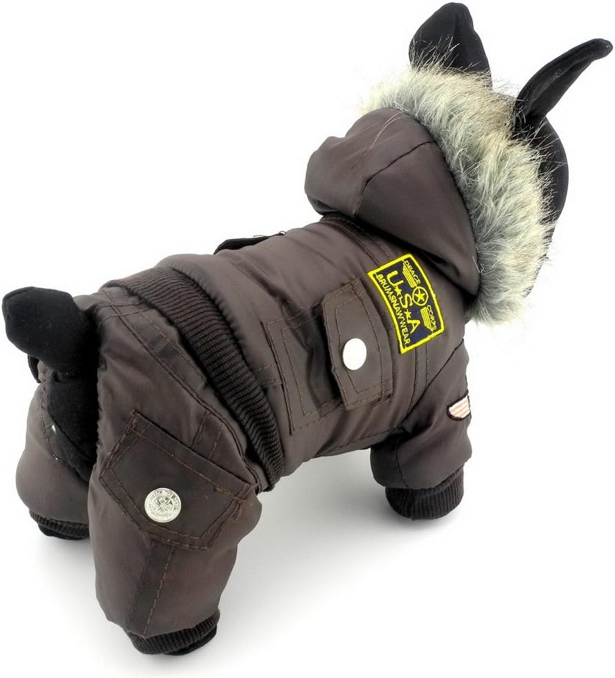 Zunea Padded Waterproof Small Dog Cat Winter Jumpsuit Pet Puppy Jacket Coat Fleece Warm Snowsuit Airman Chihuahua Yorkie Overalls Outfits Clothes Apparel Brown XS - Image 3