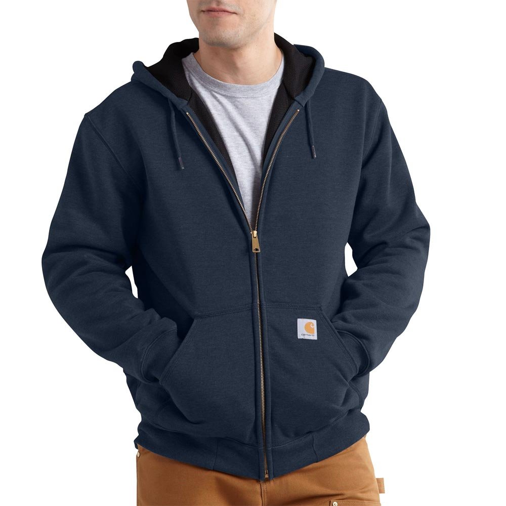 Carhartt Rain Defender Rutland - Sudadera con capucha y cremallera frontal para hombre, color azul marino, talla S