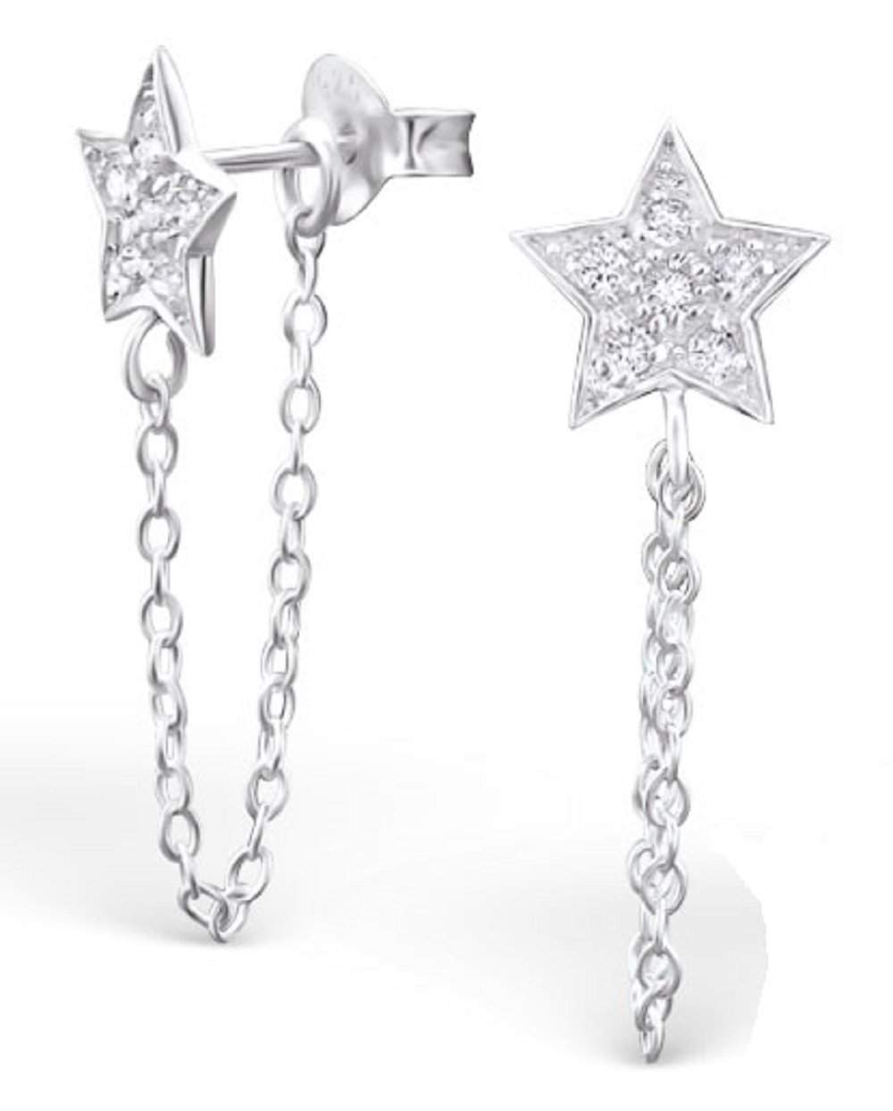 925 Sterling Silver Star Chain Stud Earrings for Women & Girls – Dainty Celestial Jewellery Gift Boxed