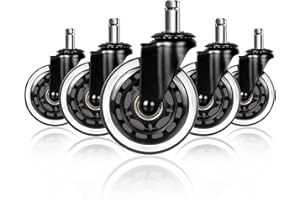 Hirate Office Chair Caster, 3" Computer Desk Chair Replacement Set of 5 Heavy Duty Protection for All Floors, Universal Stem 11mm (7/16"x7/8")