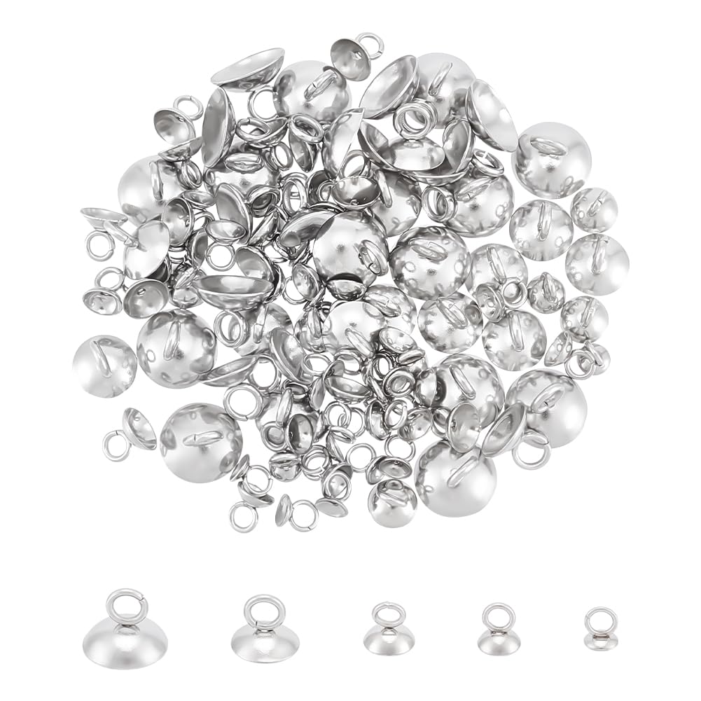 UNICRAFTALE 5 Sizes 4-7mm Long 100pcs Bead Cap Pendant Bails 304 Stainless Steel Round Bails Clasp Dangle Charm Bead Pendant Connector Findings for Pendant Necklace Jewelry Making