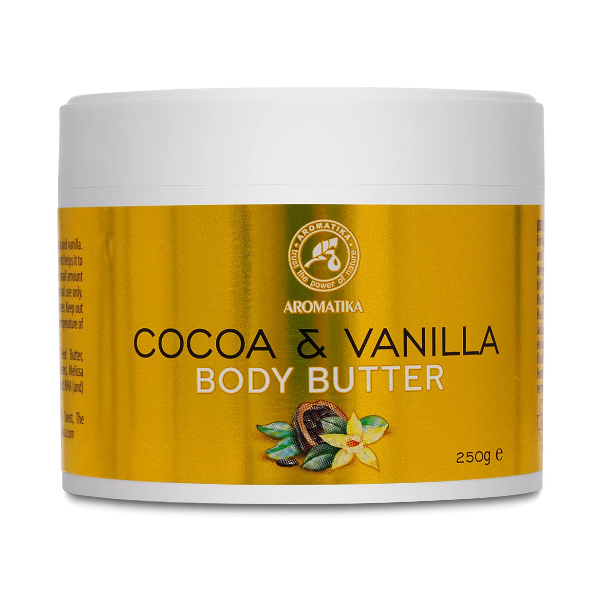Cocoa & Vanilla Body Butter - 250 g - Natural Body Moisturizer - Multipurpose Skincare - Body Butter for Massage - Hand Care - Vanilla Butter for Rough Skin & Dry Feet