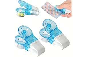 CAUAOA 2 Pcs Blue Portable Pill Taker Remover, Pill Remover, Blister Pack Opener Popper Assistance No Contact Easy to Take Out Travel Tablet Dispenser Pills Extractor Tool Medication Aids Pill Organizers